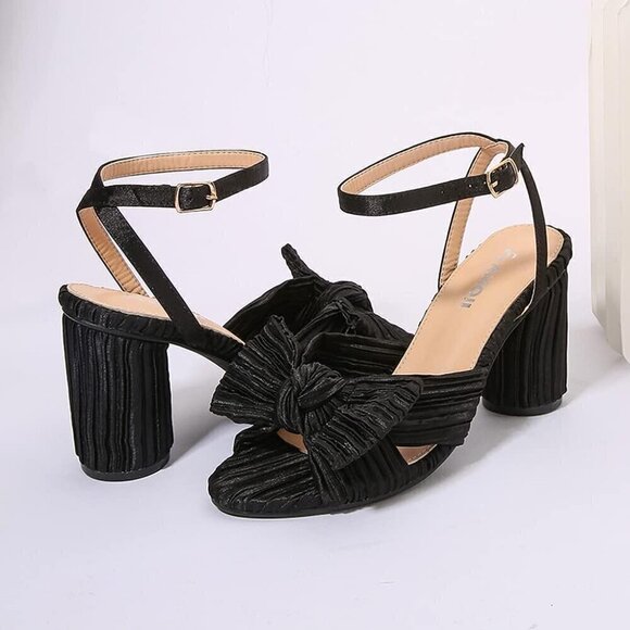 Women's 3.7 black Inches Block Heeled Sandal Wedding Party Dress Shoes - Picture 7 of 9